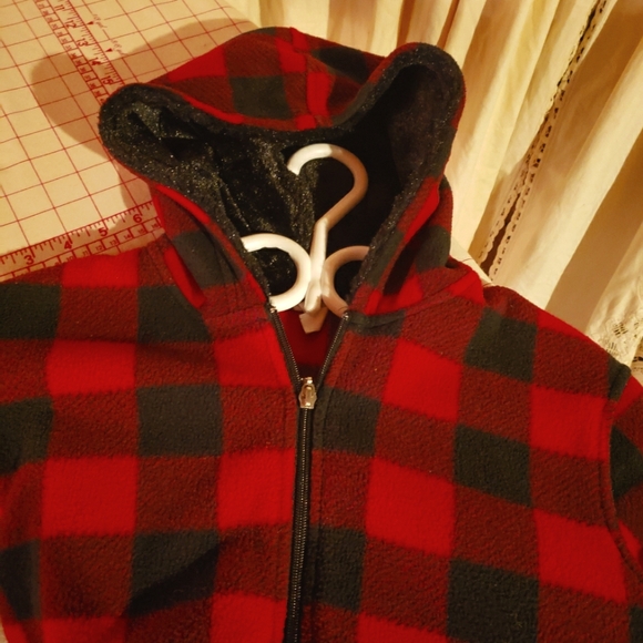Plaid Lumberjack Kids Furry Hooded Jacket sz 8 - Picture 1 of 9